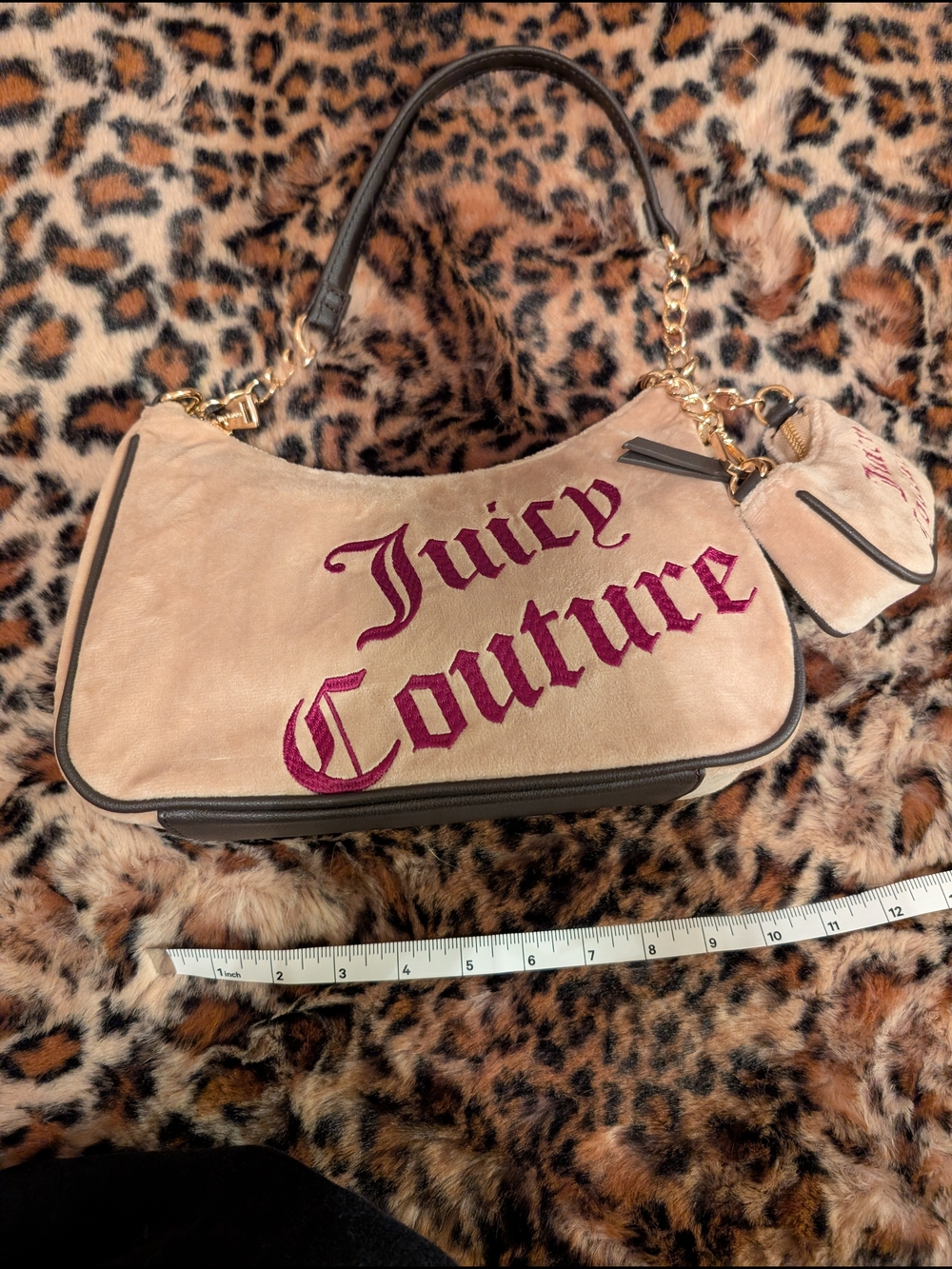 Juicy Couture Beige Velour Shoulder Bag with Magenta Logo